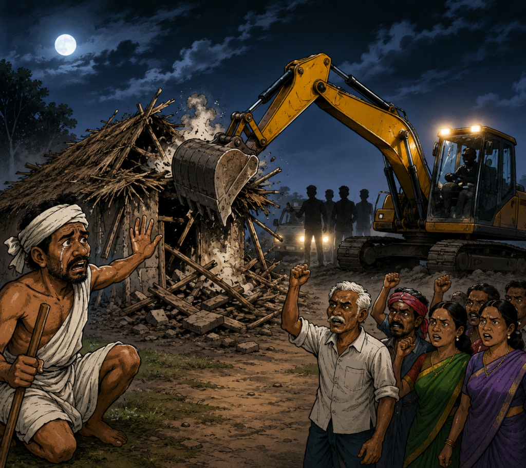 గిరిజన రైతు గుడిసె కూల్చివేత కలకలం