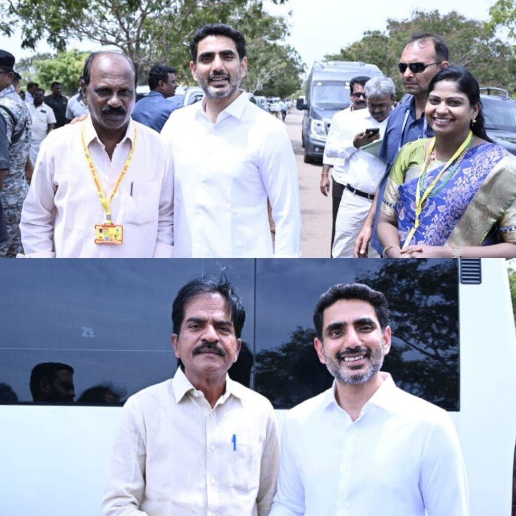 శ్రీ సిటీ హెలిప్యాడ్ దగ్గర నారా లోకేష్‌ను మర్యాదపూర్వకంగా కలిసిన టిడిపి నేతలు